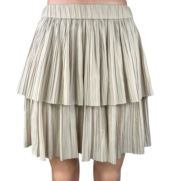 Berenice Cream White Elastic Waist Pleated Layered Tiered A-Line Mini Skirt 36 - Picture 1 of 5